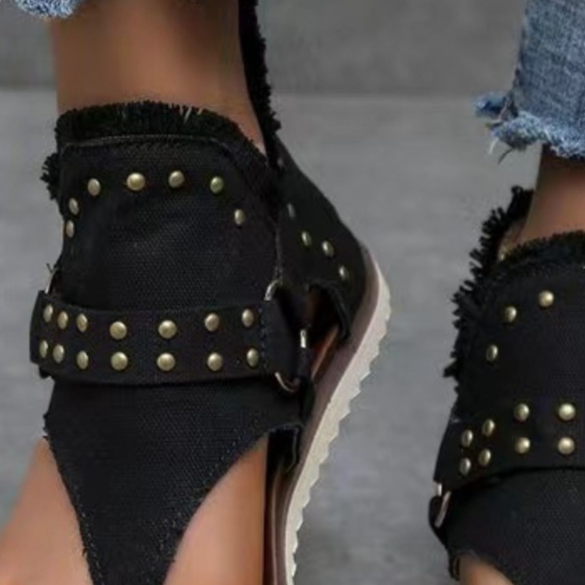 Studded Raw Hem Flat Sandals - RebelReine Apparel & Co.