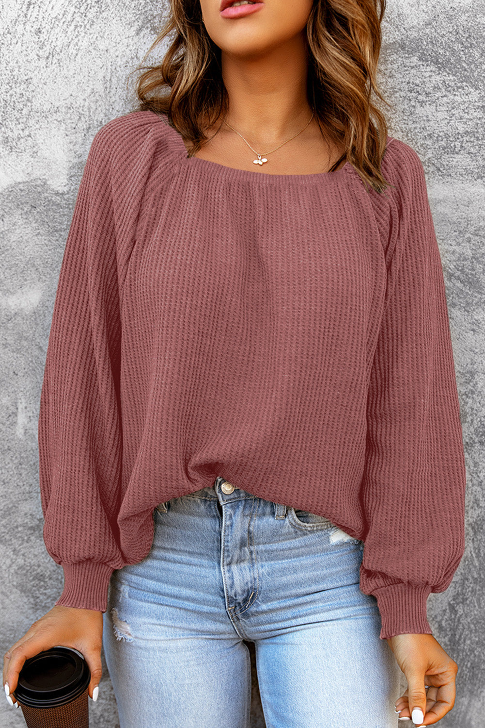 Square Neck Waffle-Knit Top - RebelReine Apparel & Co.