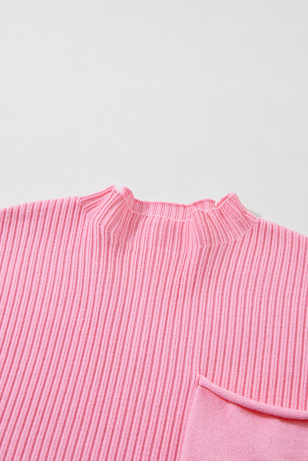 Pink Patch Pocket Ribbed Knit Short Sleeve Sweater - RebelReine Apparel & Co.