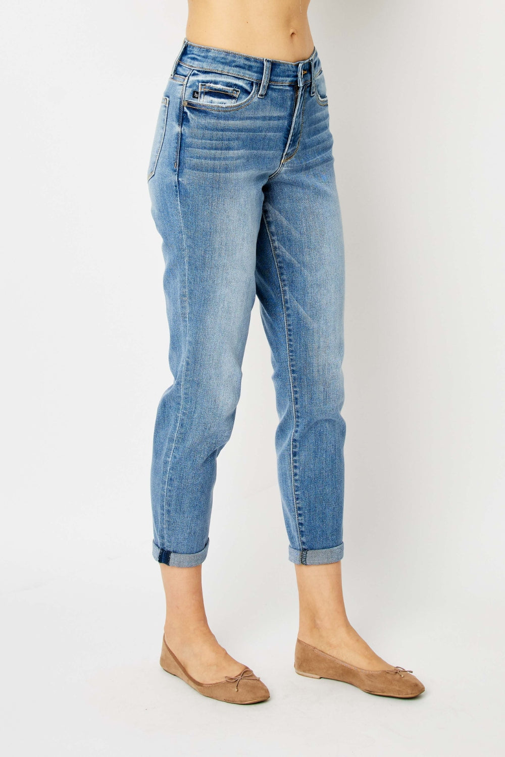 Judy Blue Full Size Cuffed Hem Low Waist Slim Jeans - RebelReine Apparel & Co.