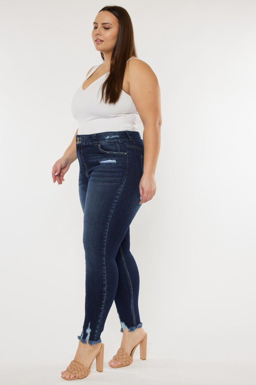 Kancan Full Size Cat's Whiskers Raw Hem High Waist Jeans - RebelReine Apparel & Co.