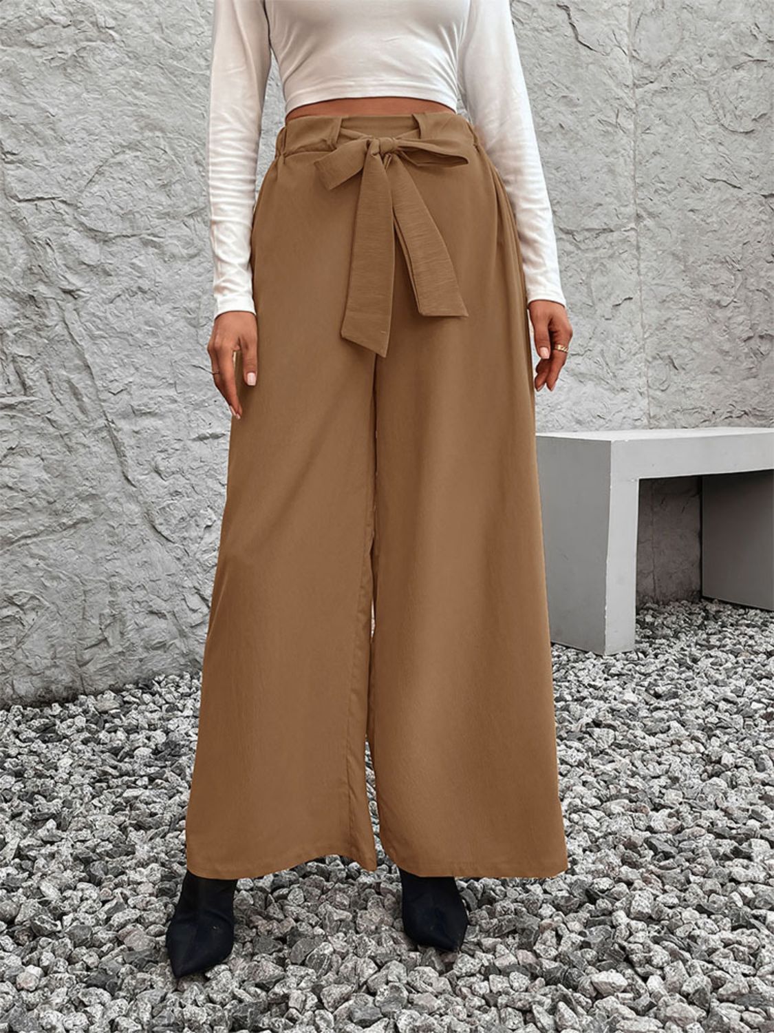 Tied High Waist Wide Leg Pants - RebelReine Apparel & Co.