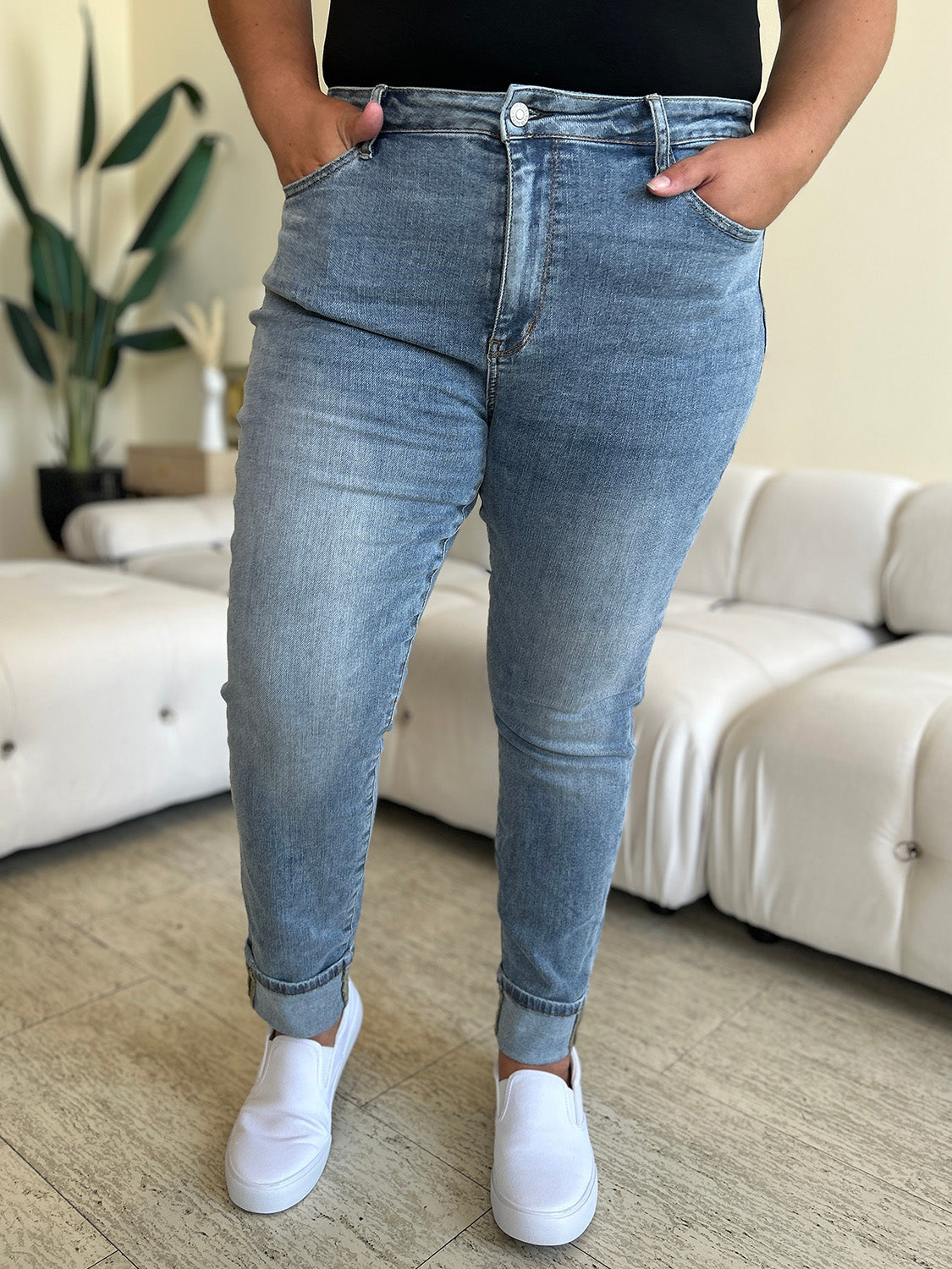 Judy Blue Full Size High Waist Cuff Hem Skinny Jeans - RebelReine Apparel & Co.