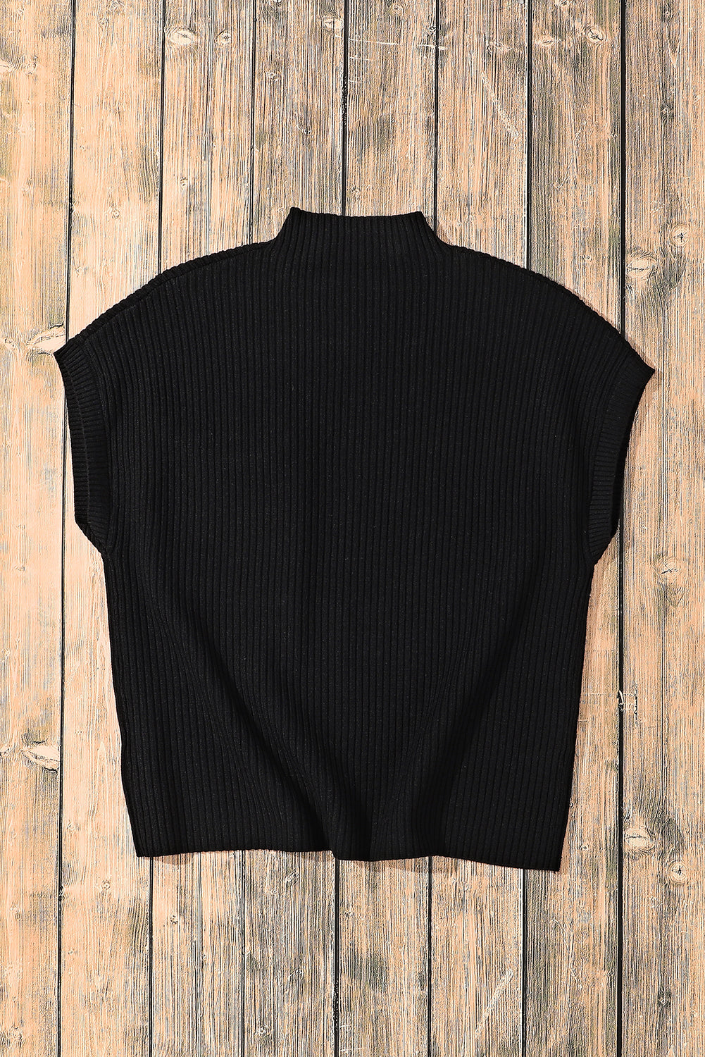 Black Patch Pocket Ribbed Knit Short Sleeve Sweater - RebelReine Apparel & Co.