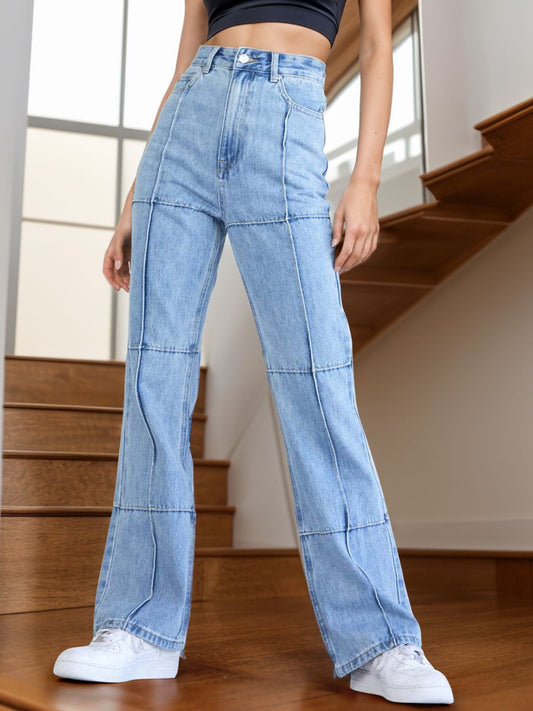 High Waist Straight Jeans with Pockets - RebelReine Apparel & Co.