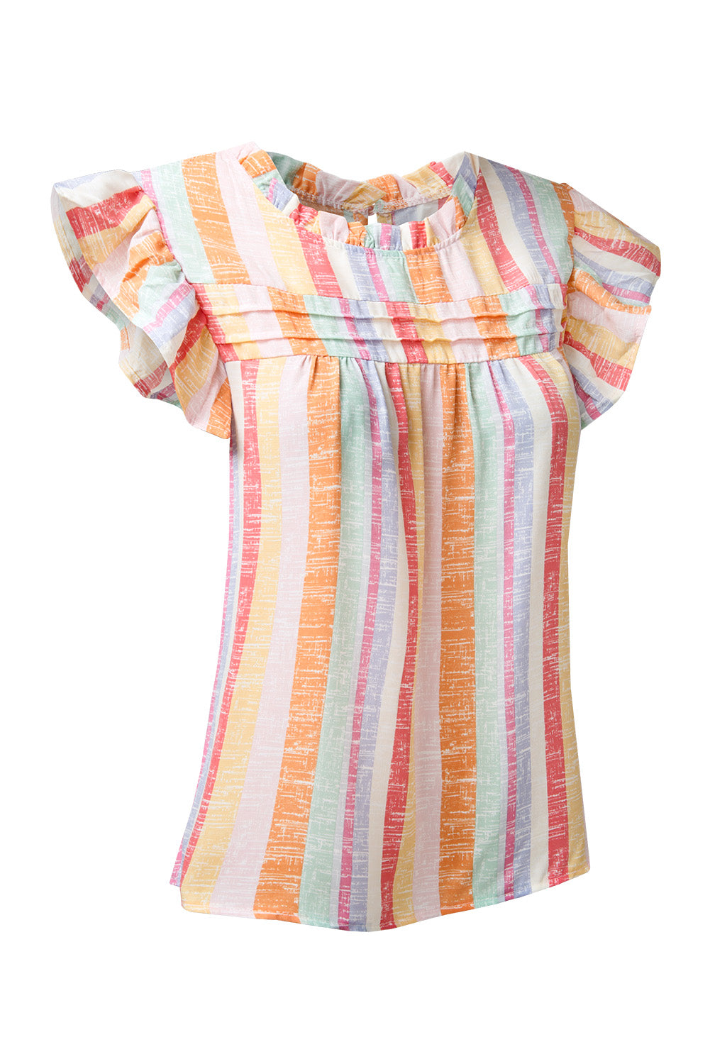 Ruffled Striped Round Neck Cap Sleeve Blouse - RebelReine Apparel & Co.