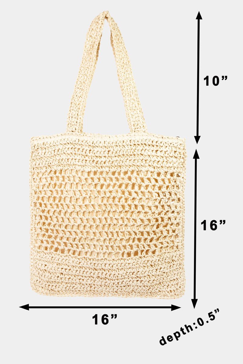 Fame Straw-Paper Crochet Tote Bag - RebelReine Apparel & Co.