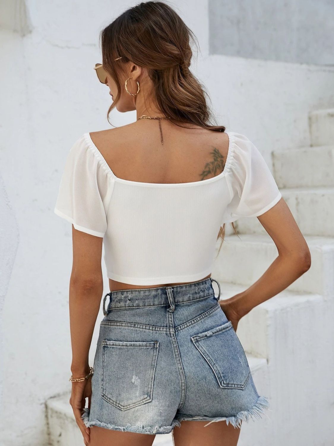 Drawstring Short Sleeve Crop Top - RebelReine Apparel & Co.