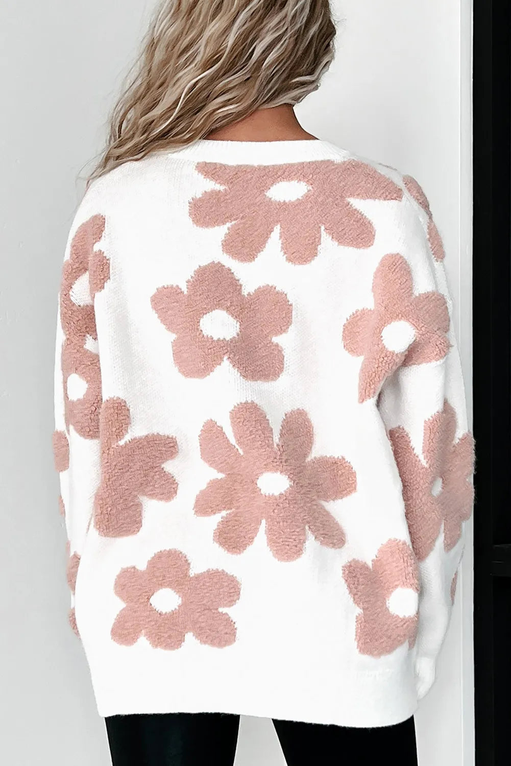 Flower Round Neck Long Sleeve Knit Top - RebelReine Apparel & Co.