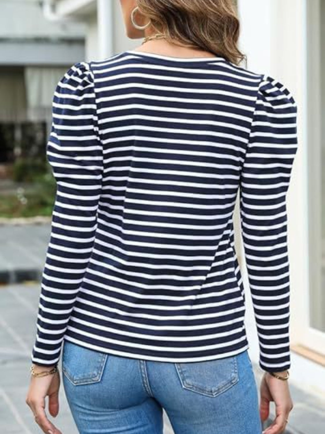 Striped Round Neck Long Sleeve T-Shirt - RebelReine Apparel & Co.