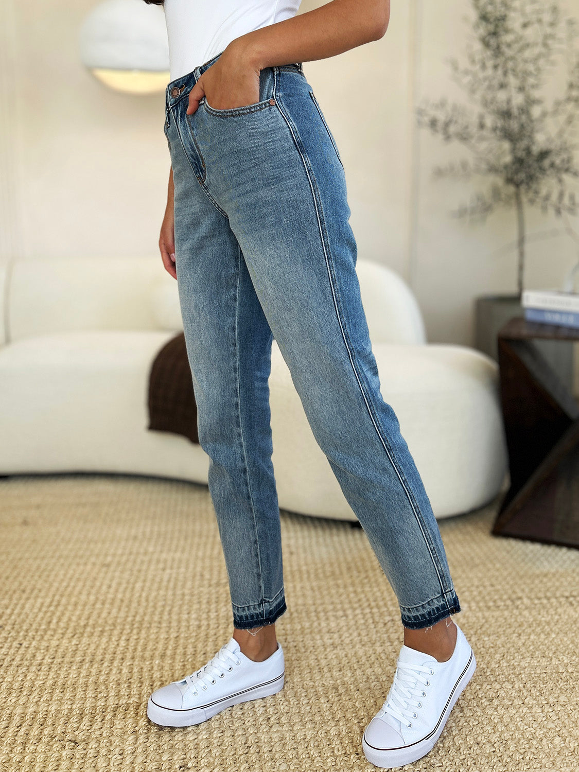 Judy Blue Full Size Mid Rise Rigid Magic Release Hem Jeans - RebelReine Apparel & Co.