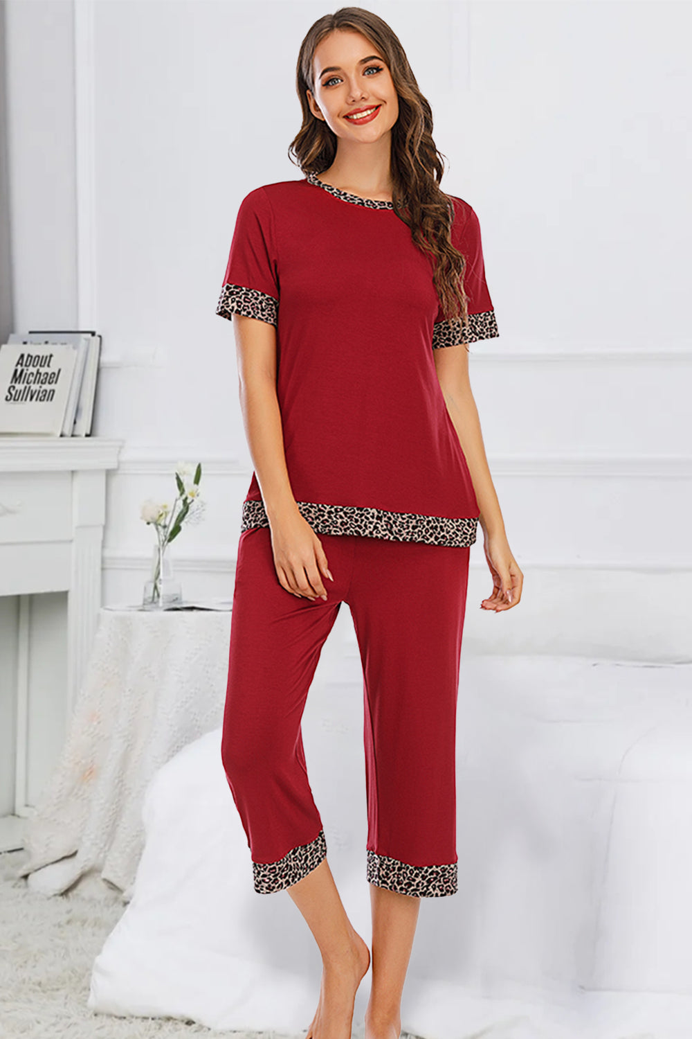 Round Neck Short Sleeve Top and Capris Pants Lounge Set - RebelReine Apparel & Co.