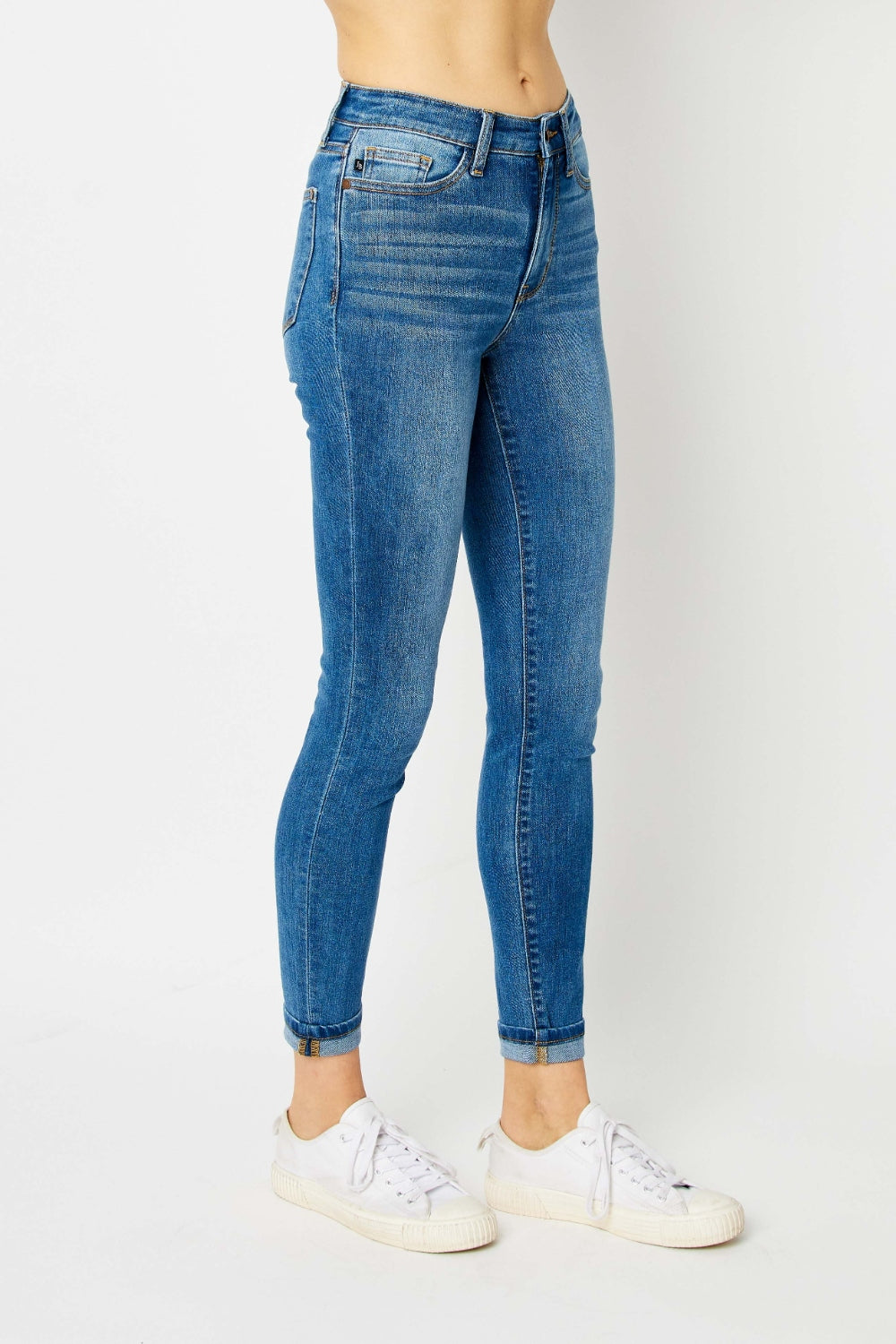 Judy Blue Full Size Cuffed Hem Low Waist Skinny Jeans - RebelReine Apparel & Co.