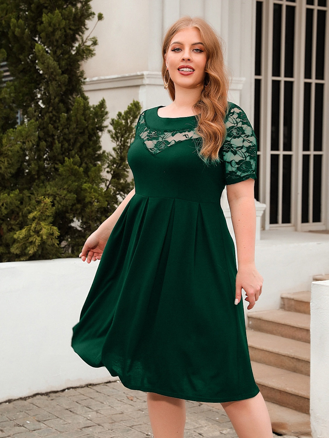 Plus Size Ruched Round Neck Short Sleeve Dress - RebelReine Apparel & Co.