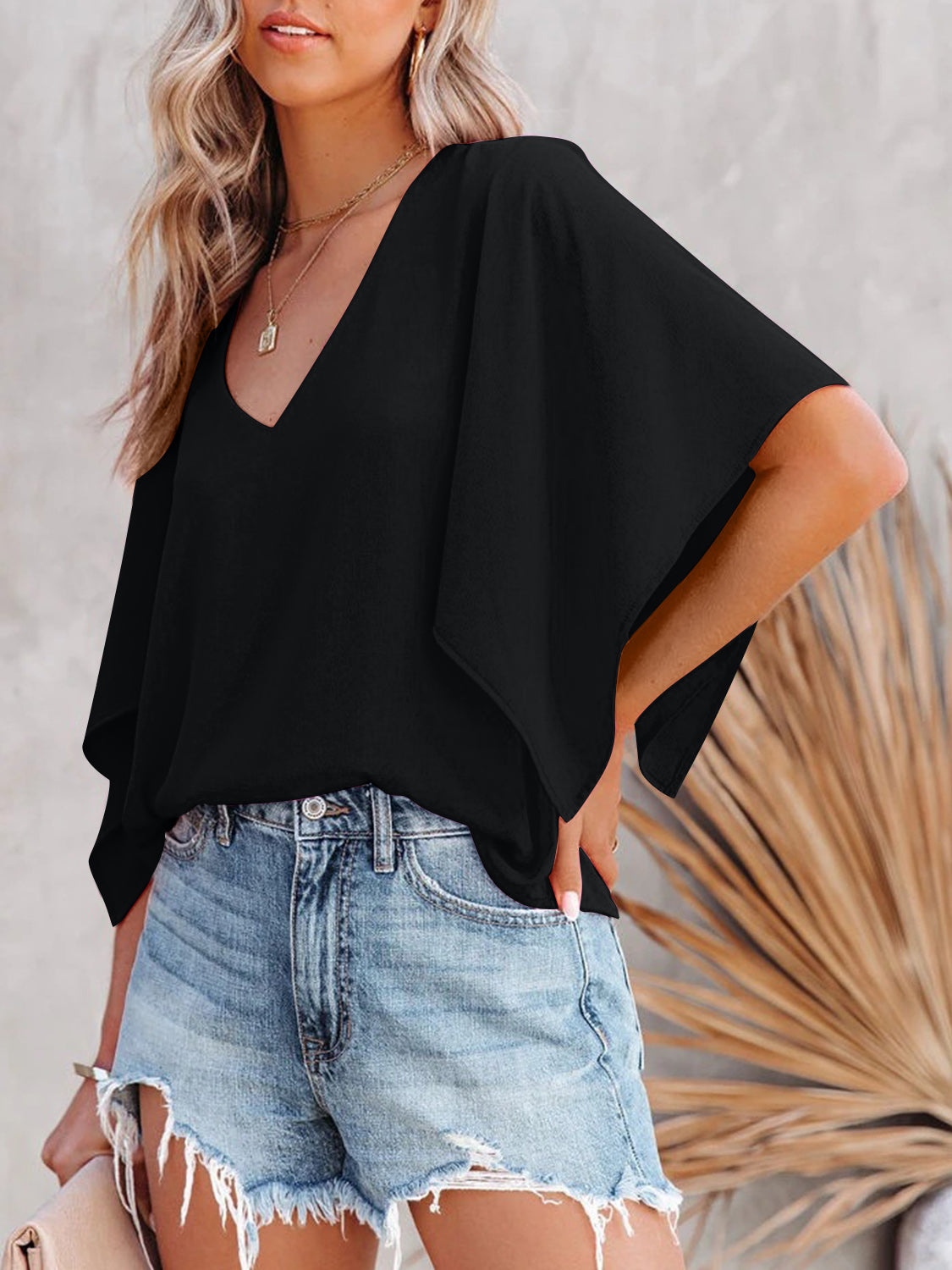 V-Neck Half Sleeve Blouse - RebelReine Apparel & Co.