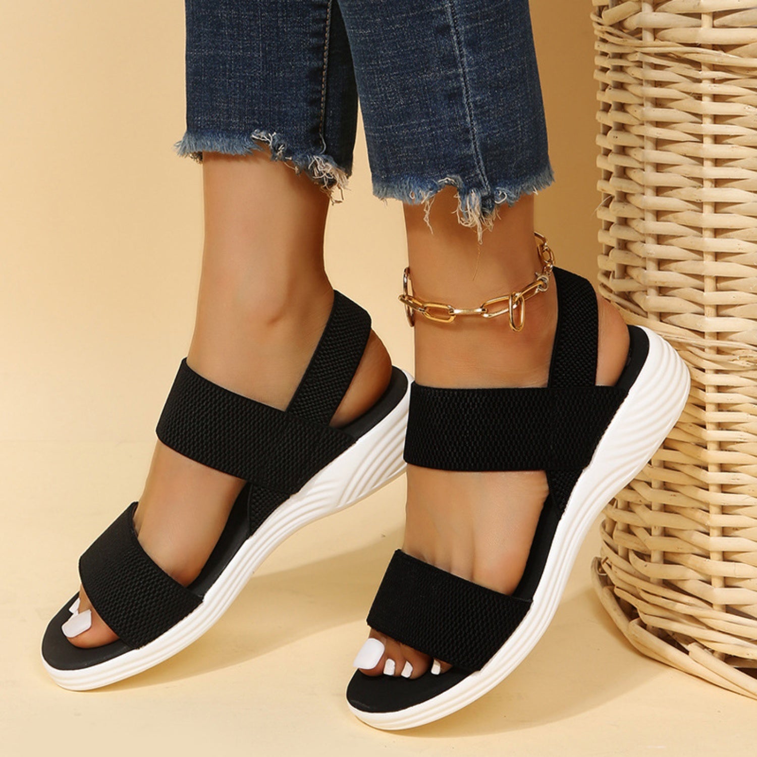 Rubber Open Toe Low Heel Sandals - RebelReine Apparel & Co.