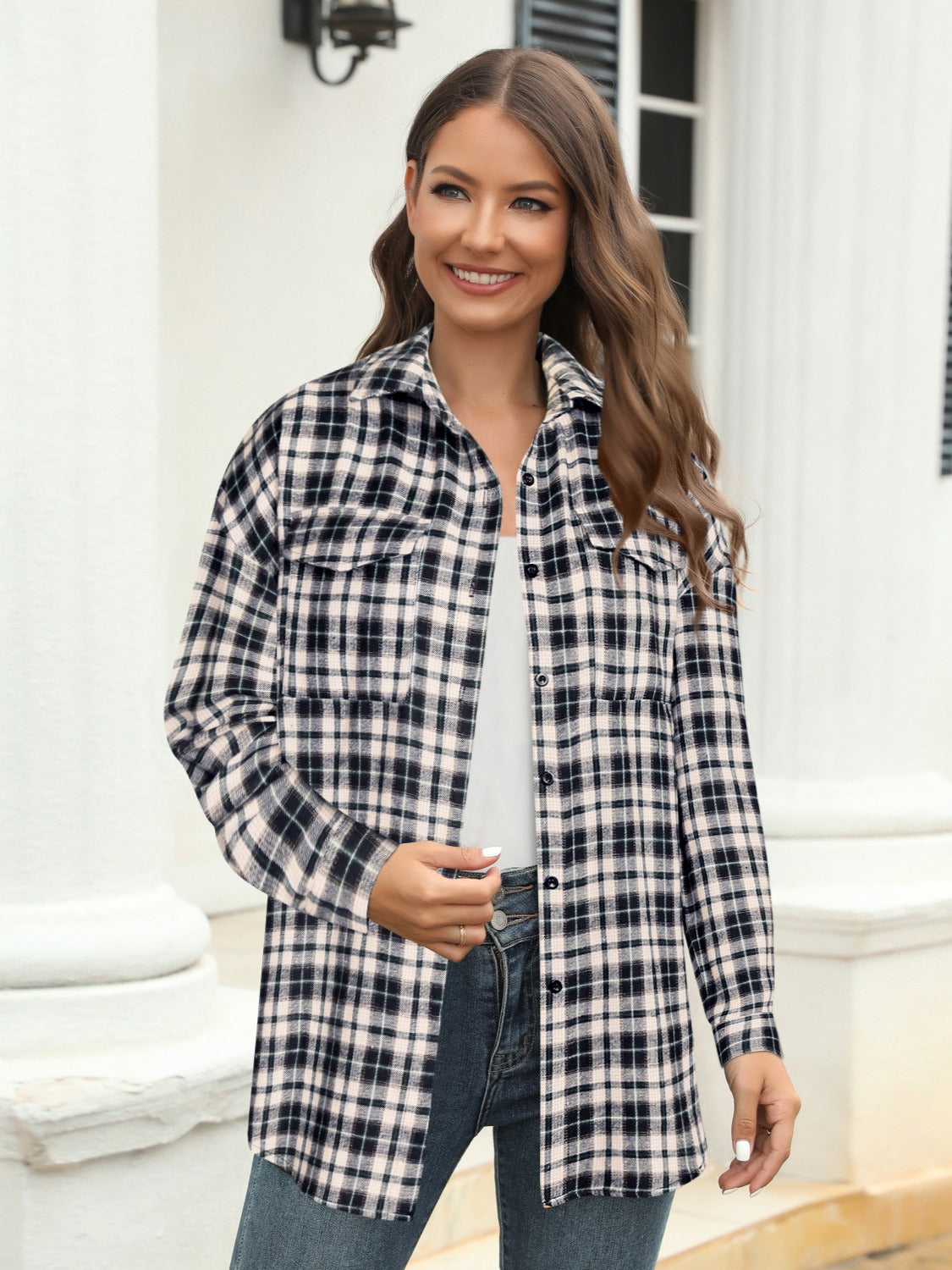 Full Size Plaid Button Up Pocketed Shirt