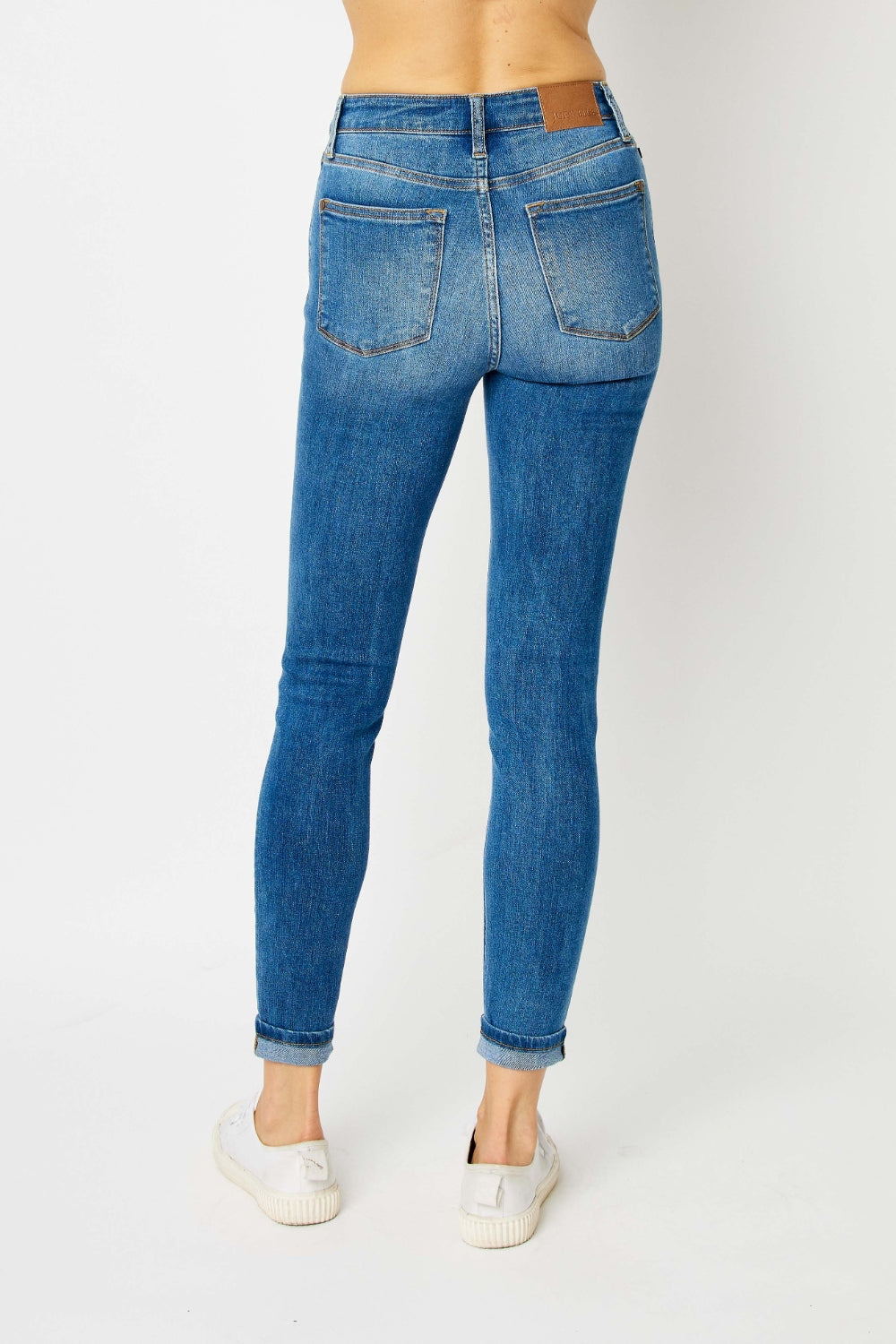 Judy Blue Full Size Cuffed Hem Low Waist Skinny Jeans - RebelReine Apparel & Co.