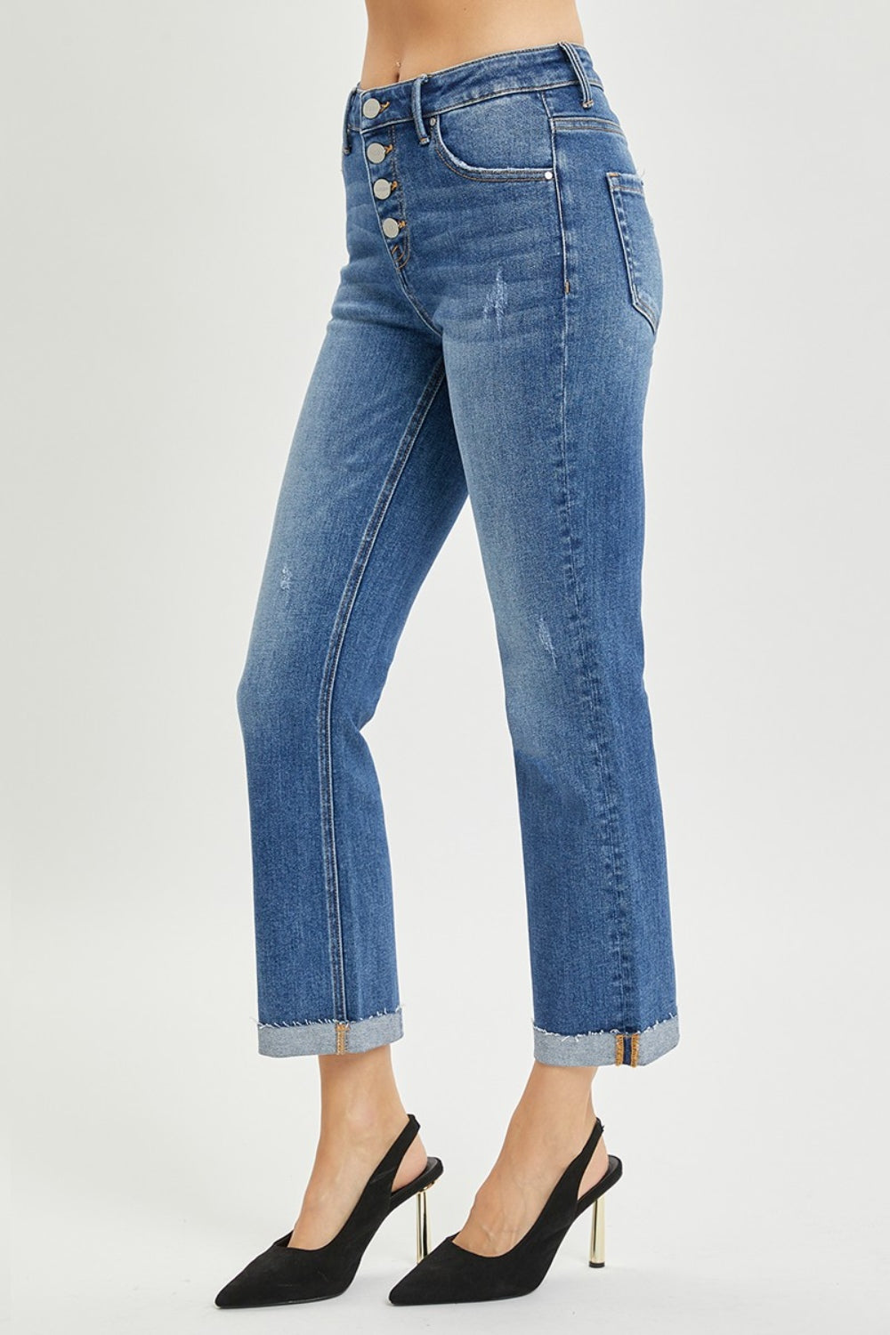 RISEN Full Size Button Fly Cropped Bootcut Jeans - RebelReine Apparel & Co.