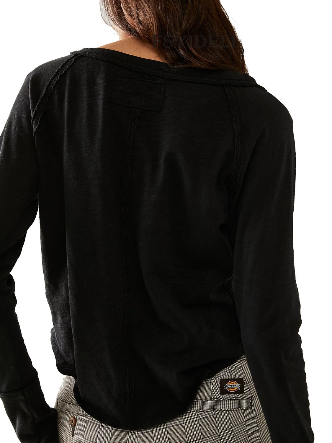 Exposed Seam Notched Long Sleeve T-Shirt