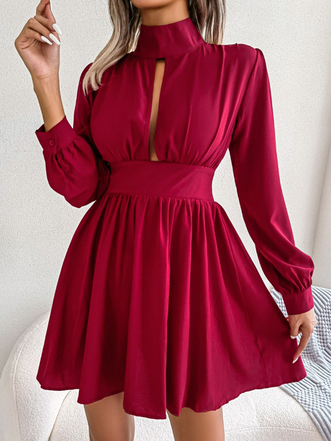 Cutout Turtleneck A-Line Mini Dress - RebelReine Apparel & Co.