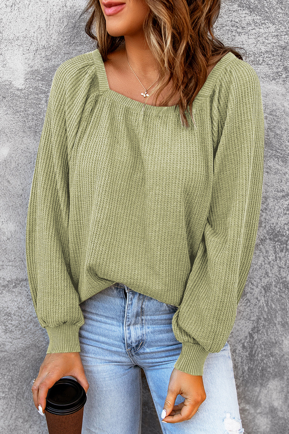 Square Neck Waffle-Knit Top - RebelReine Apparel & Co.