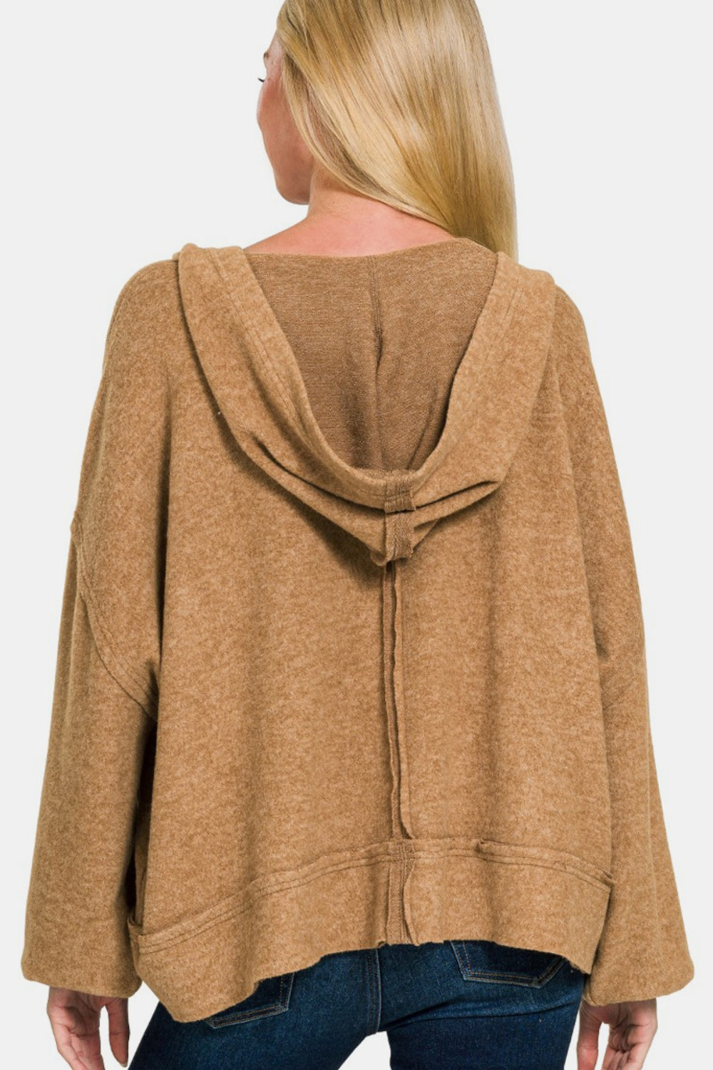 Zenana Brushed Hacci Exposed Seam Hoodie