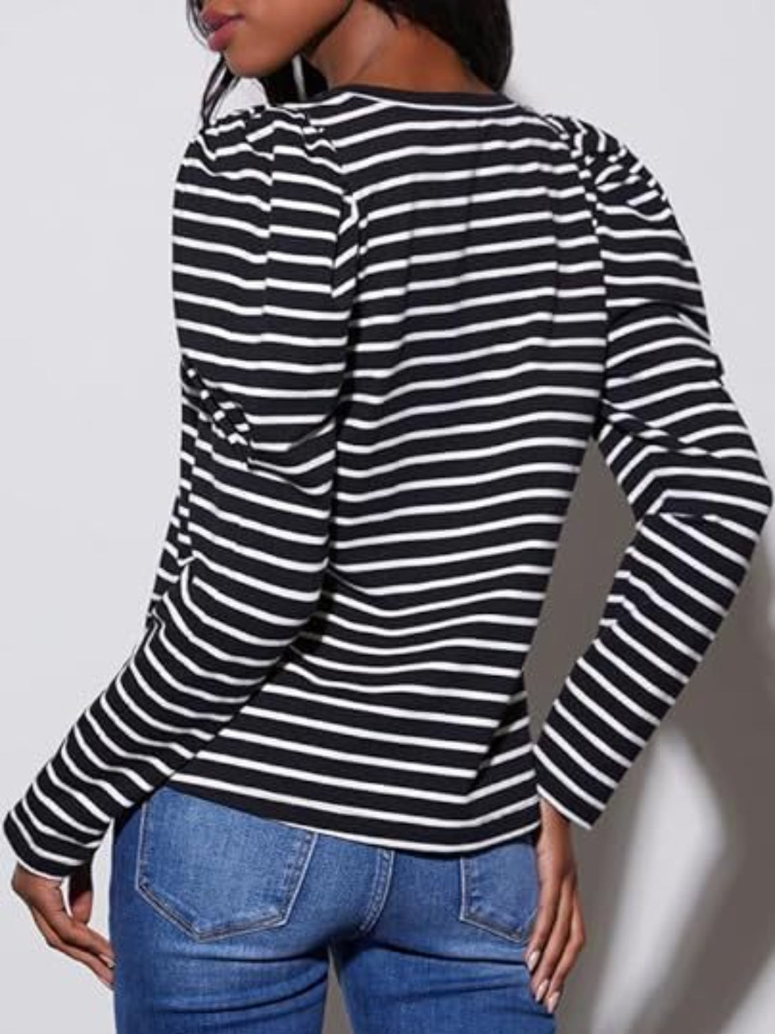 Striped Round Neck Long Sleeve T-Shirt - RebelReine Apparel & Co.