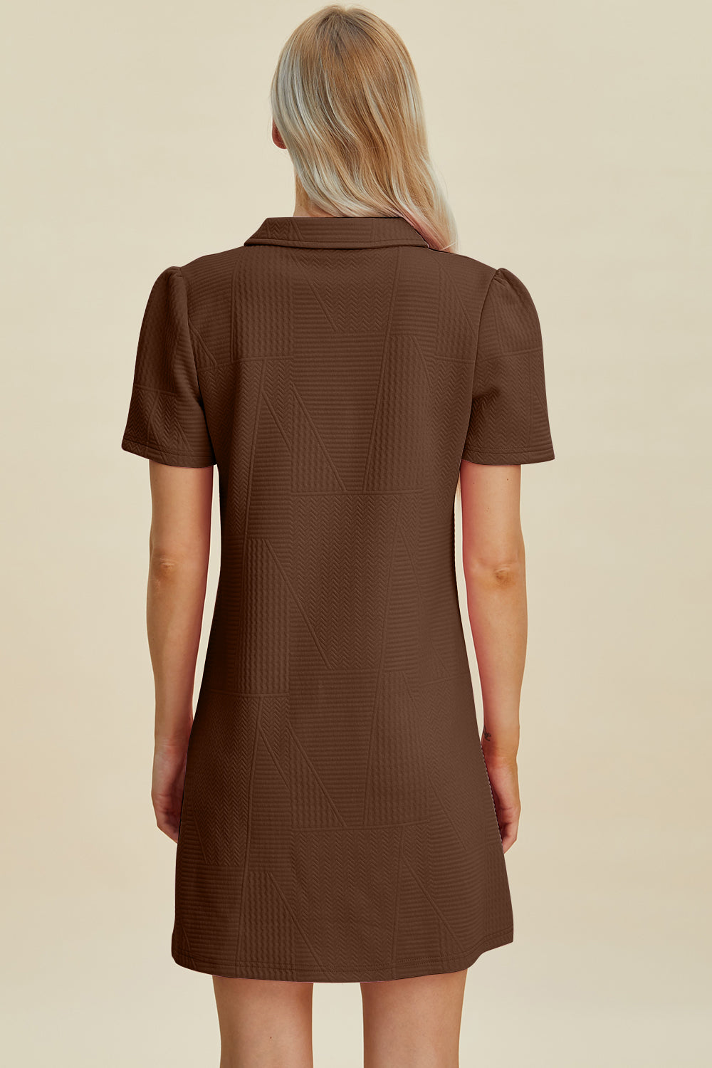 Double Take Full Size Texture Short Sleeve Dress - RebelReine Apparel & Co.