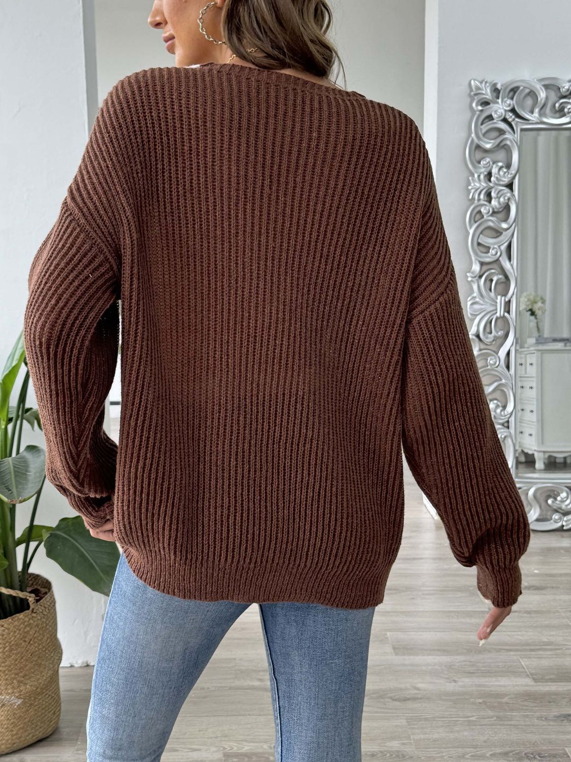 Contrast Trim Dropped Shoulder Long Sleeve Sweater