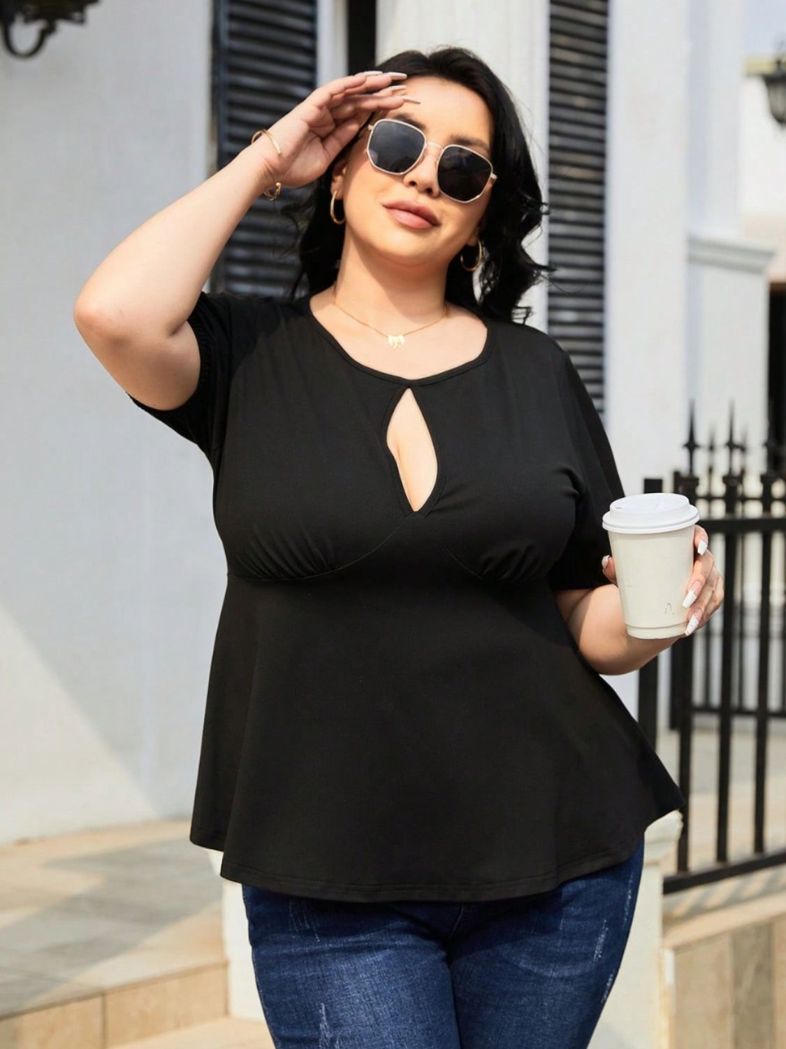 Plus Size Cutout Short Sleeve Blouse - RebelReine Apparel & Co.