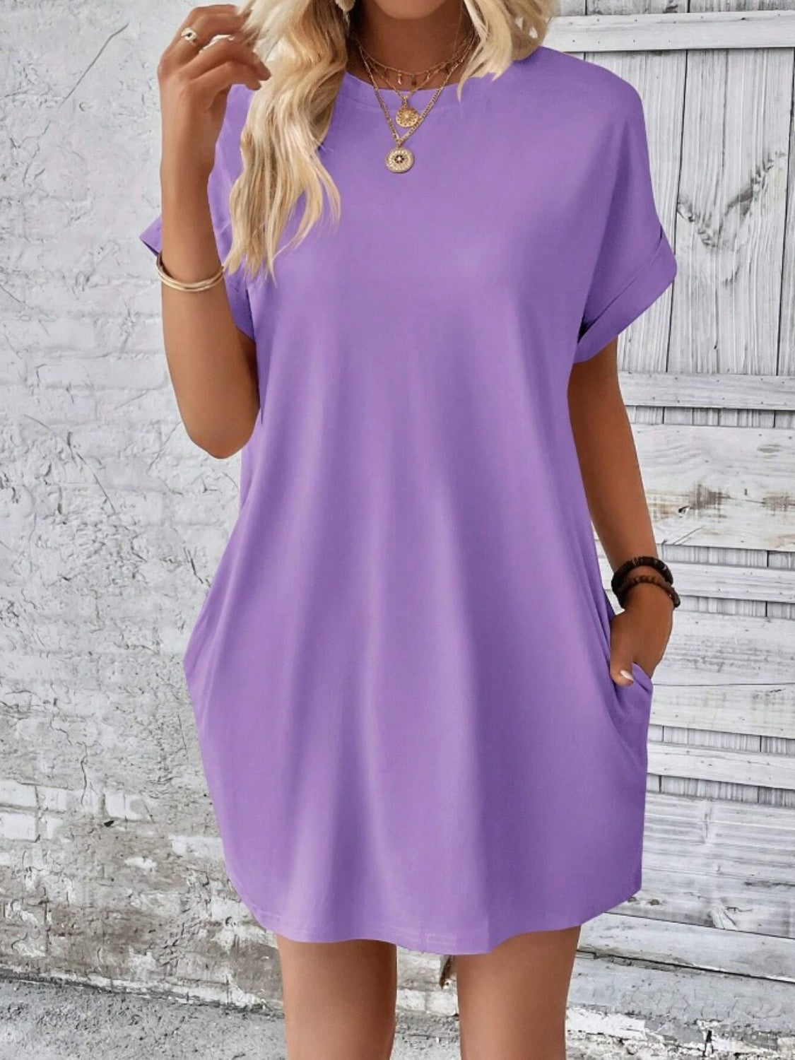 Pocketed Round Neck Short Sleeve Dress - RebelReine Apparel & Co.