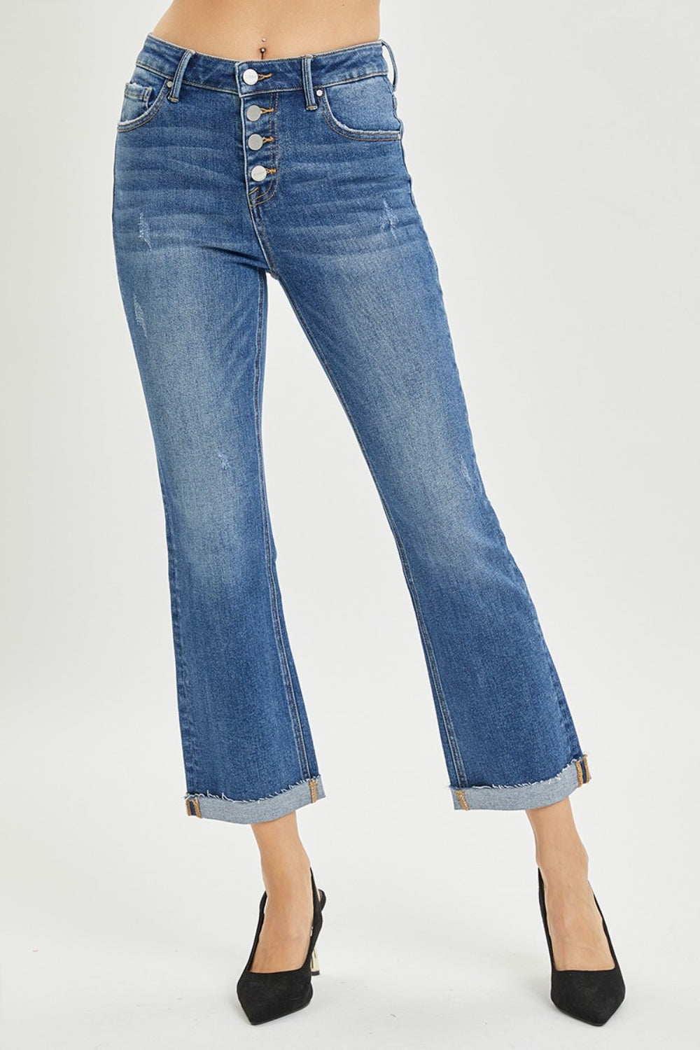 RISEN Full Size Button Fly Cropped Bootcut Jeans - RebelReine Apparel & Co.