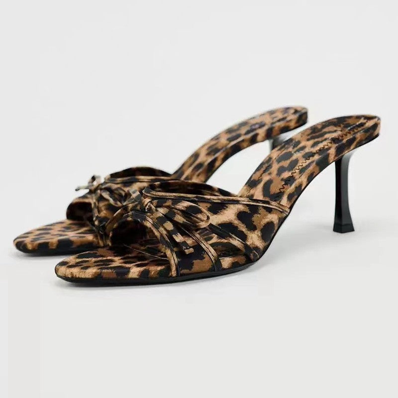 Bow Leopard Kitten Heel Sandals - RebelReine Apparel & Co.