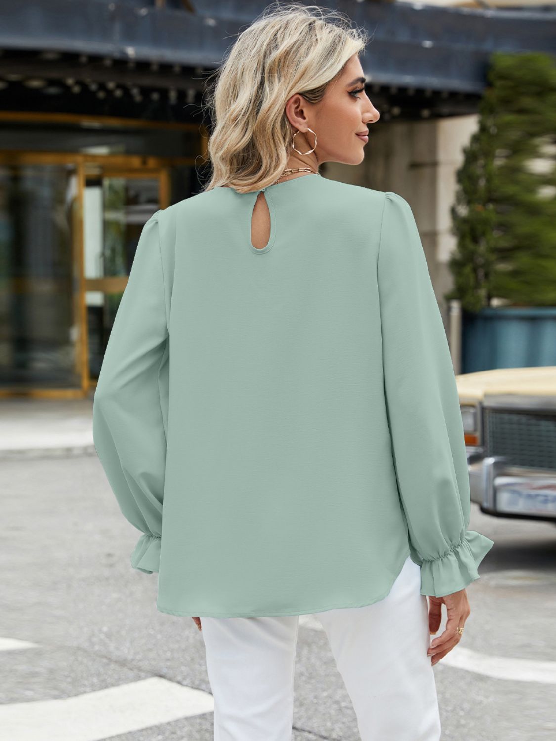 Round Neck Flounce Sleeve Top - RebelReine Apparel & Co.