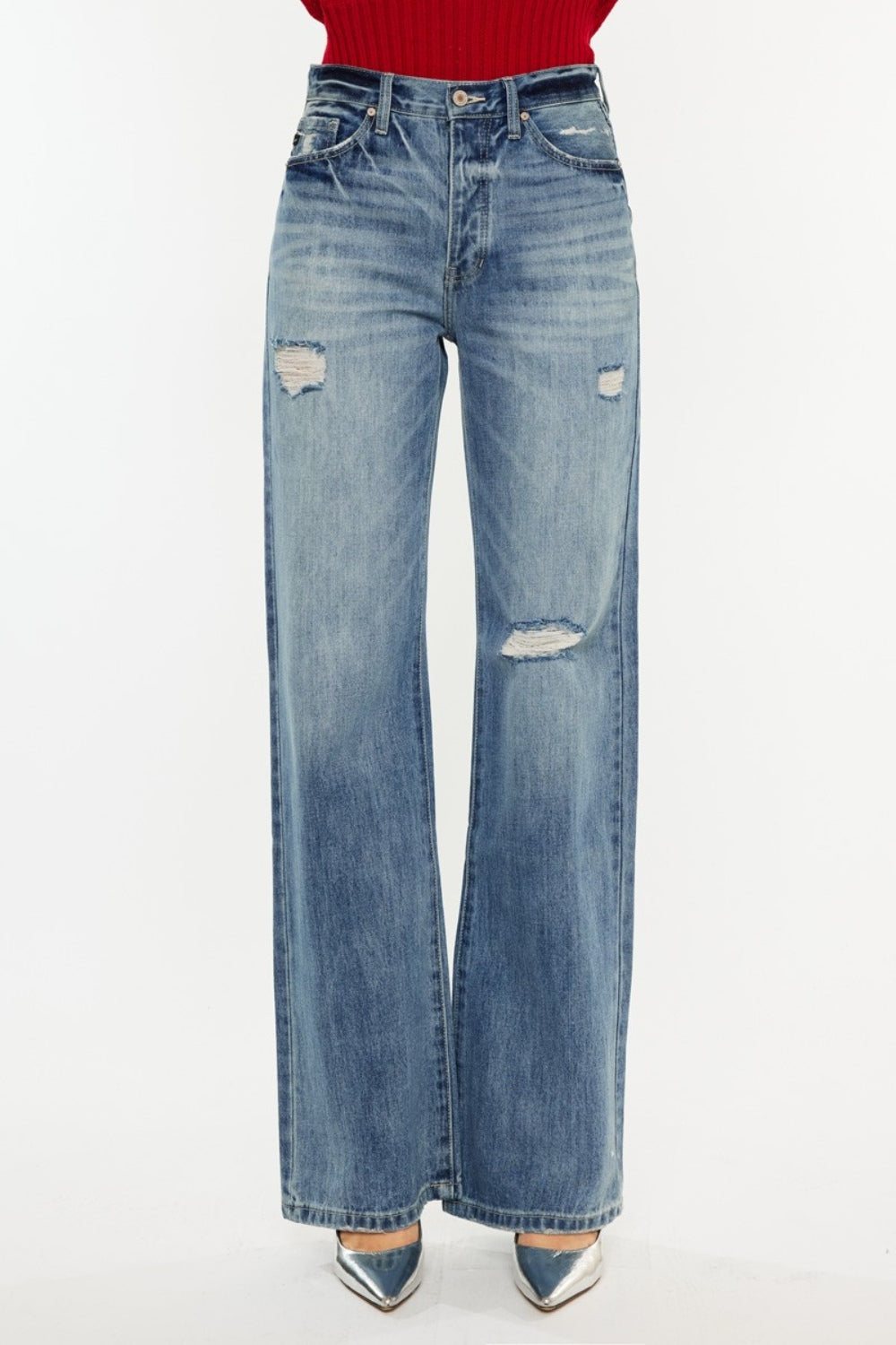 Kancan Distressed High Waist Bootcut Jeans - RebelReine Apparel & Co.