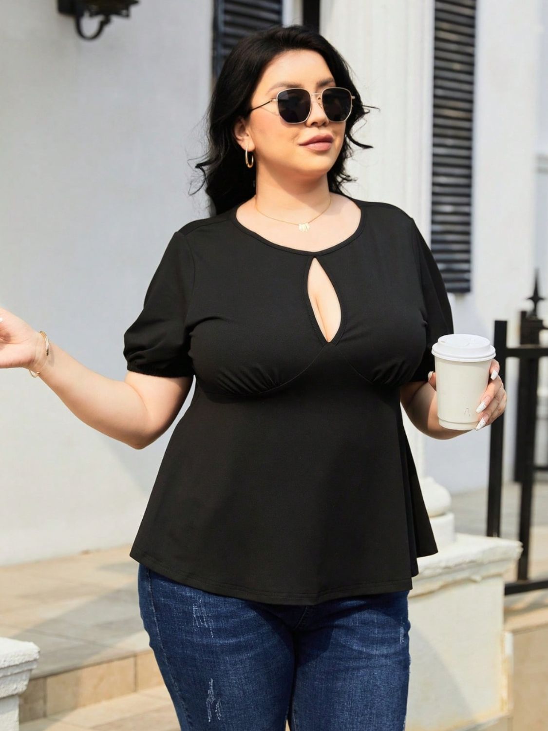 Plus Size Cutout Short Sleeve Blouse - RebelReine Apparel & Co.