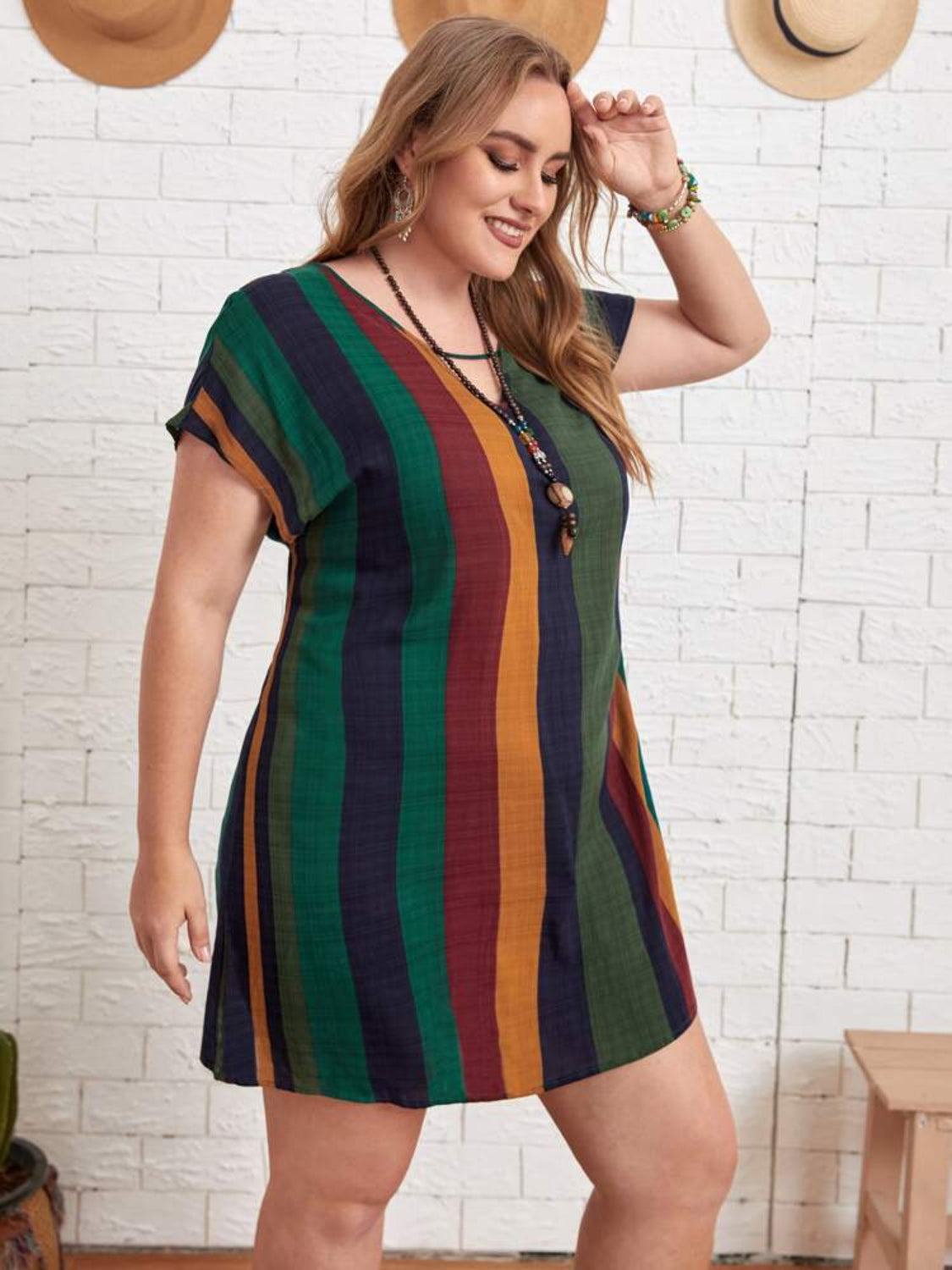 Plus Size Striped Short Sleeve Mini Dress - RebelReine Apparel & Co.