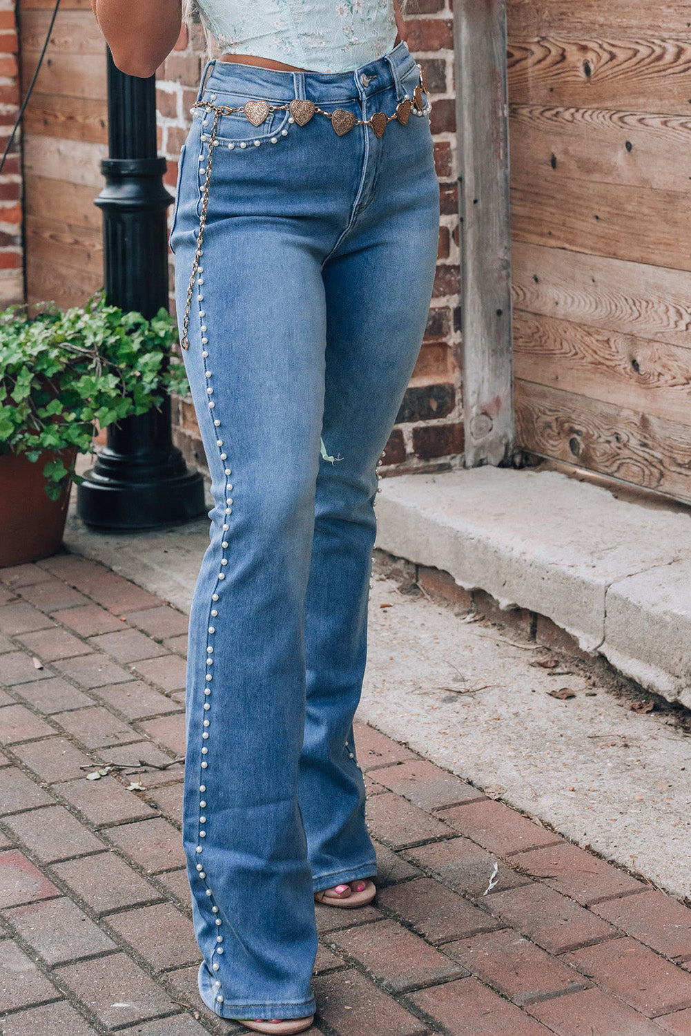 Pearl Trim High Waist Bootcut Jeans - RebelReine Apparel & Co.