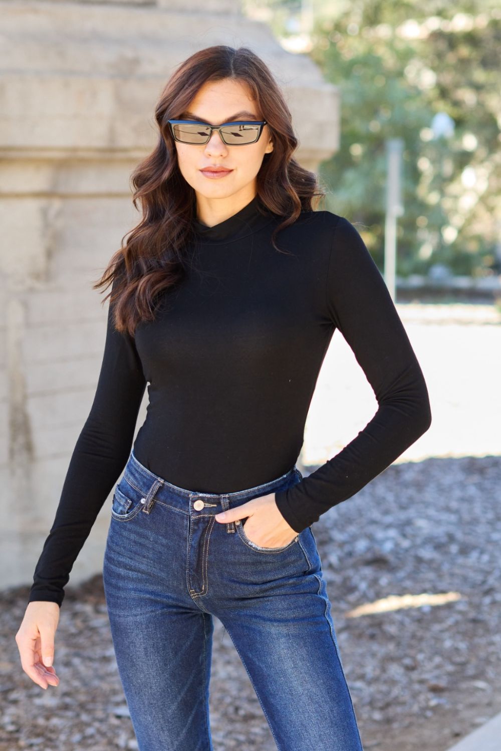 Basic Bae Full Size Mock Neck Long Sleeve Bodysuit - RebelReine Apparel & Co.