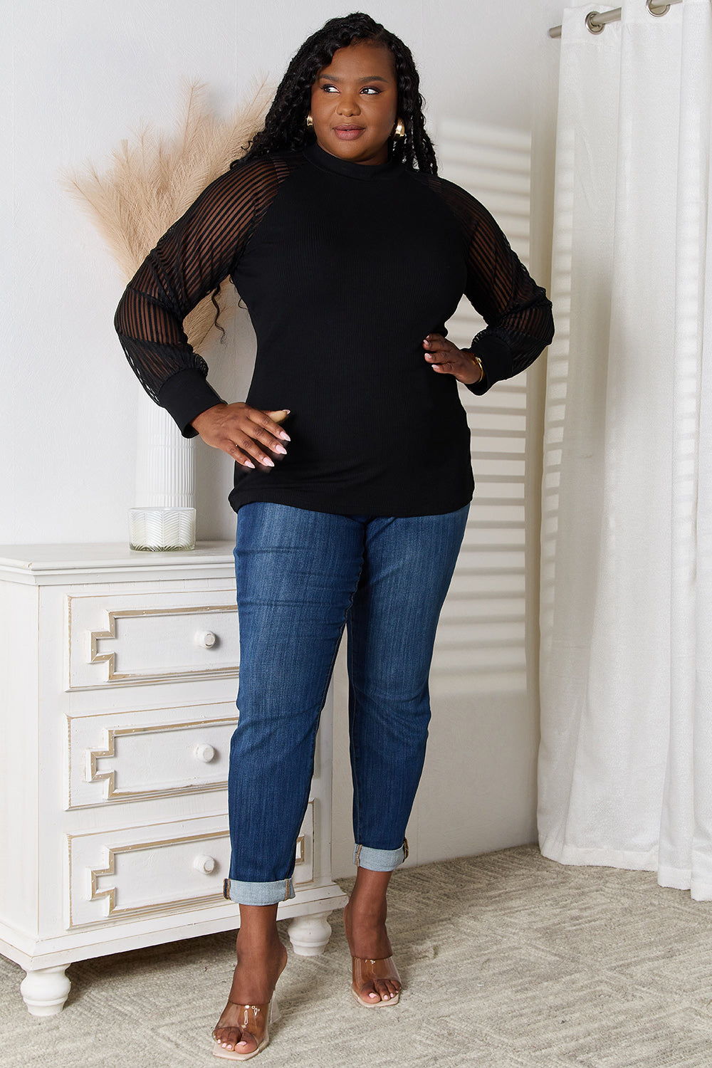 Double Take Round Neck Raglan Sleeve Blouse - RebelReine Apparel & Co.