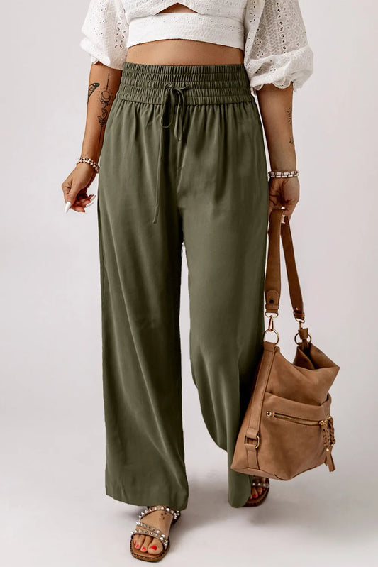 Smocked High Waist Wide Leg Pants - RebelReine Apparel & Co.