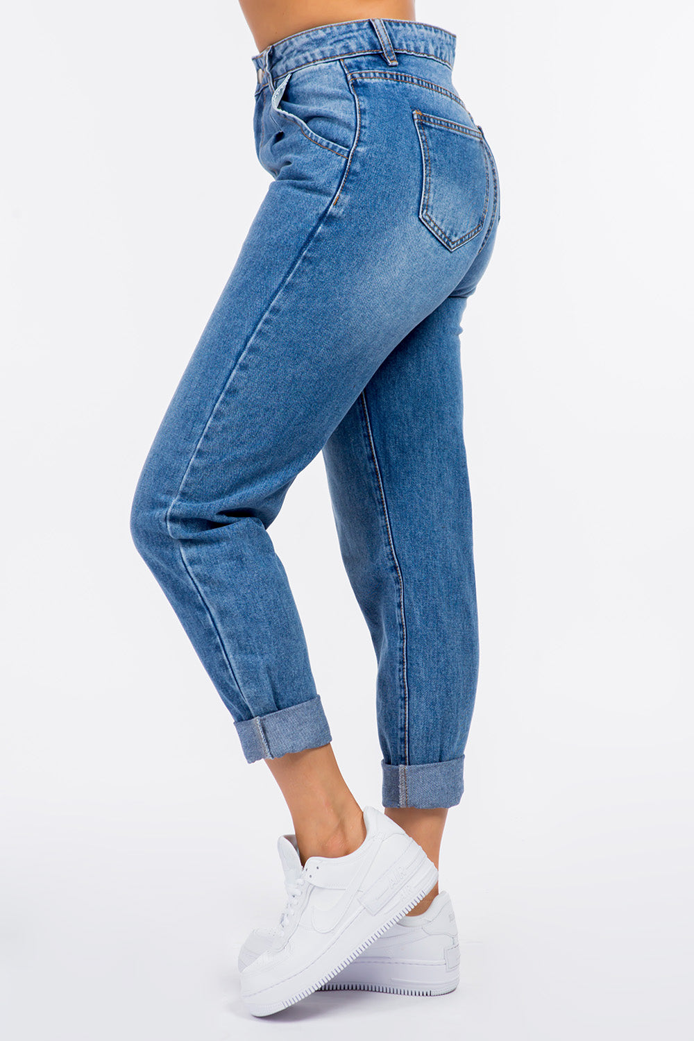 American Bazi High Waist Pleated Waist Mom Jeans - RebelReine Apparel & Co.