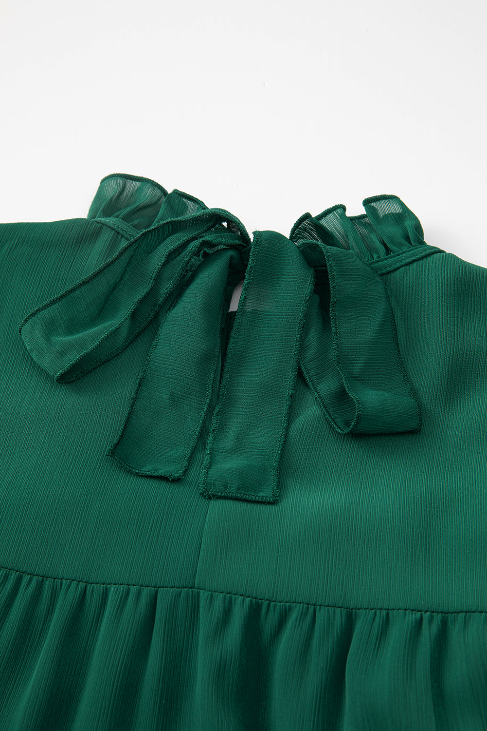 Green Puff Sleeve Mock Neck Back Knot Tiered Dress - RebelReine Apparel & Co.