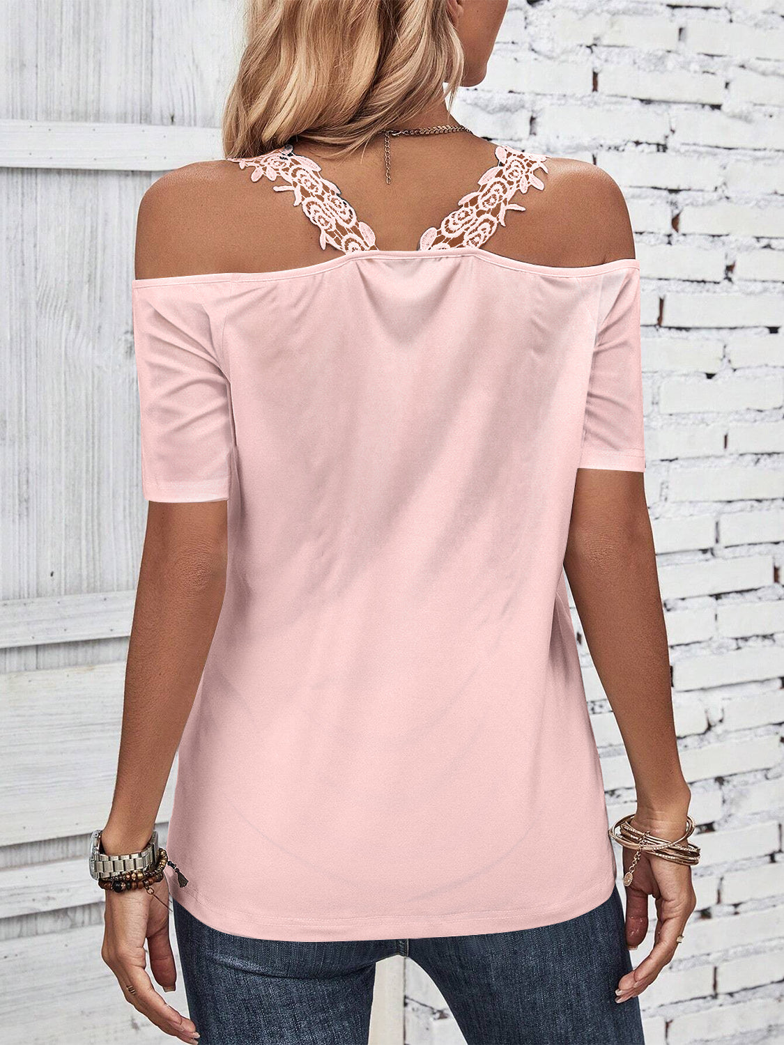 Full Size Lace Detail Short Sleeve T-Shirt - RebelReine Apparel & Co.