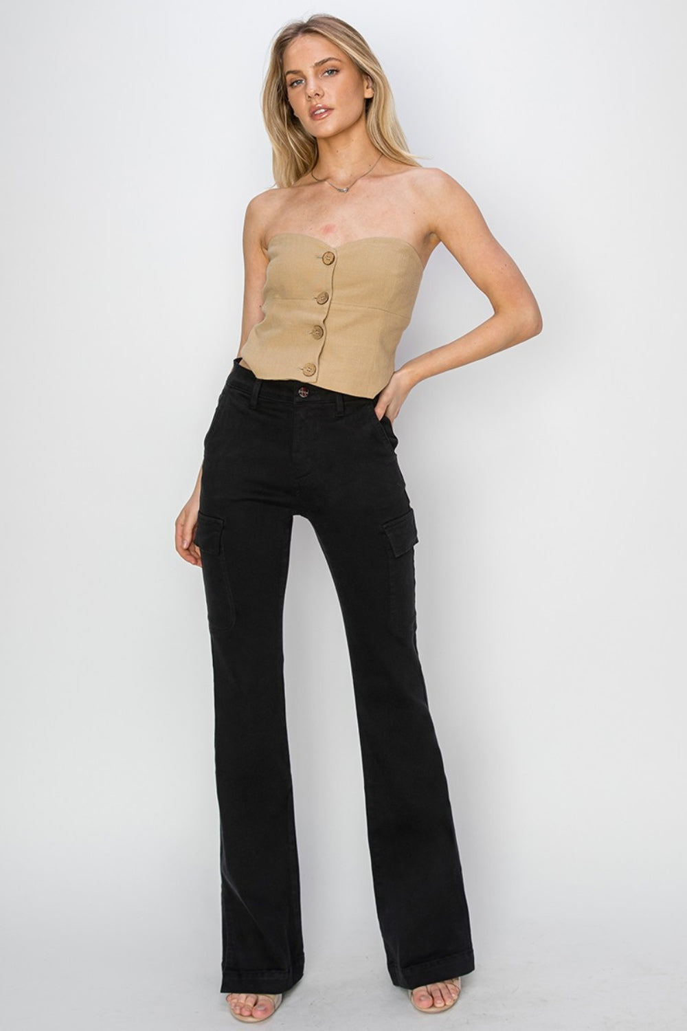 Risen Full Size High Rise Side Slit Cargo Bootcut Jeans - RebelReine Apparel & Co.