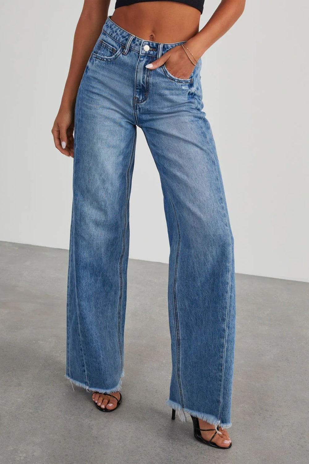 Raw Hem Wide Leg Jeans with Pockets - RebelReine Apparel & Co.