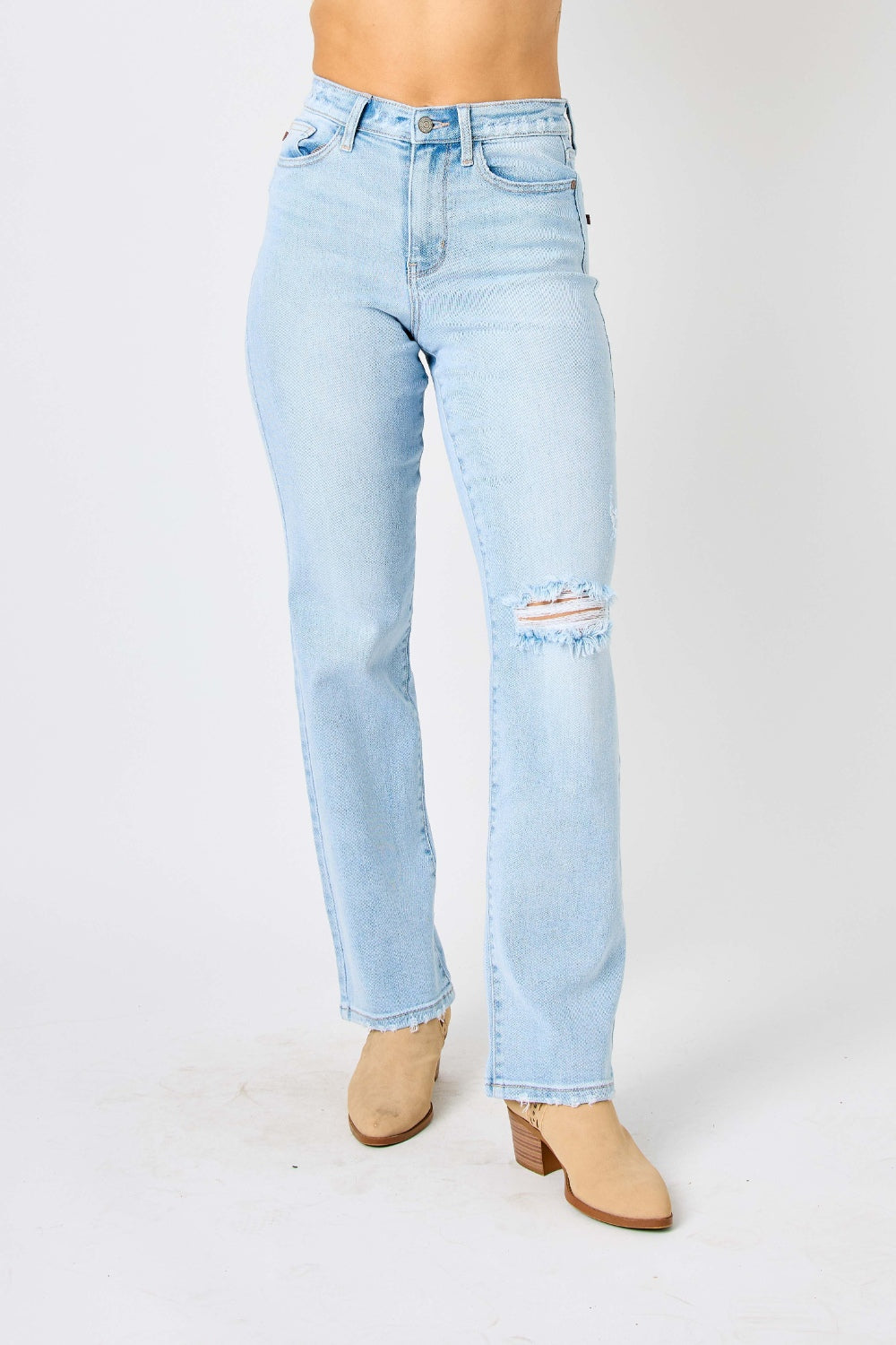 Judy Blue Full Size High Waist Distressed Straight Jeans - RebelReine Apparel & Co.