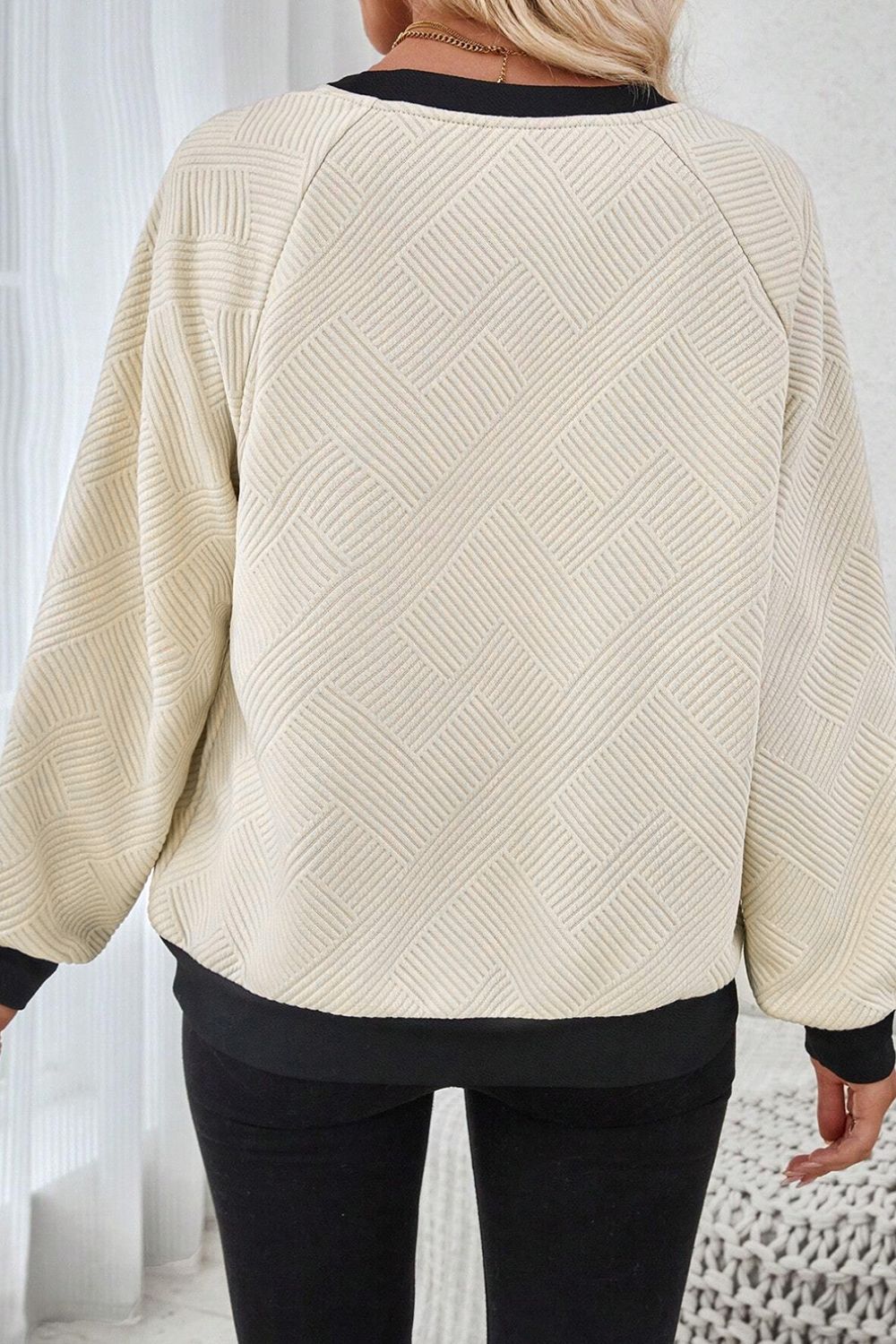 Texture Contrast Long Sleeve Sweatshirt