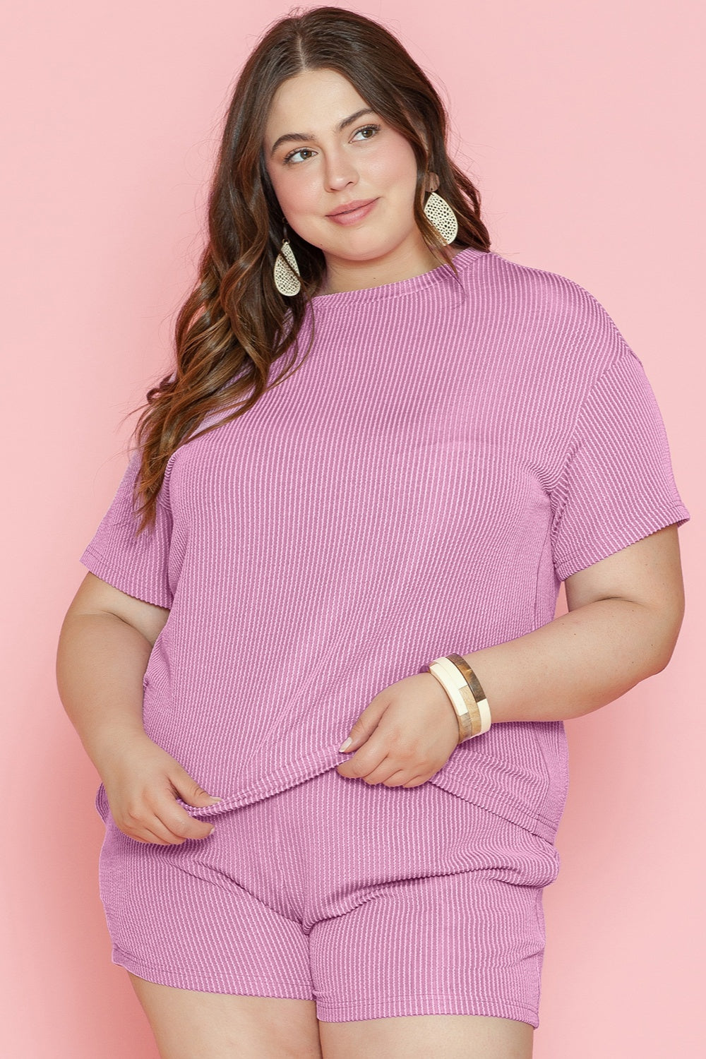 Plus Size Round Neck Short Sleeve Top and Shorts Set - RebelReine Apparel & Co.